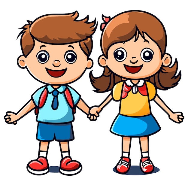 Back to School Cartoon Bliss Cute Teen Couple Vector