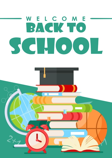 Back to school Cartoon  stationery Education concept background for poster or web banner.