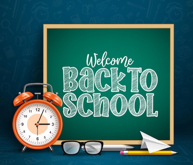 Back to school chalkboard vector banner Back to school text in chalkboard or blackboard