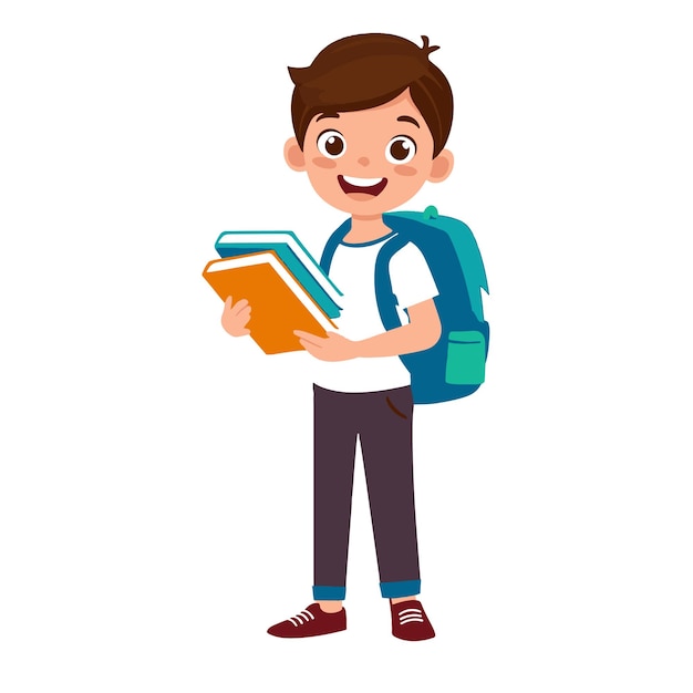 Back to school concept a little boy with a backpack Cartoon vector illustration