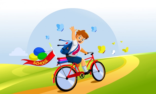 Back to School Concept Little Boy with Cycle