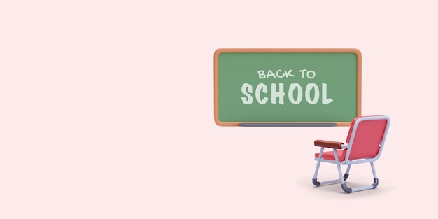 Back to school concept in realistic style with blackboard chair Vector illustration