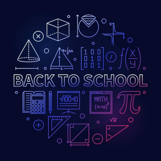 Back to School concept vector thin line round colored banner Math illustration