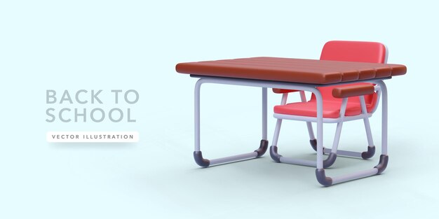 Vector back to school concept with realistic table and chair isolated on light background vector illustration