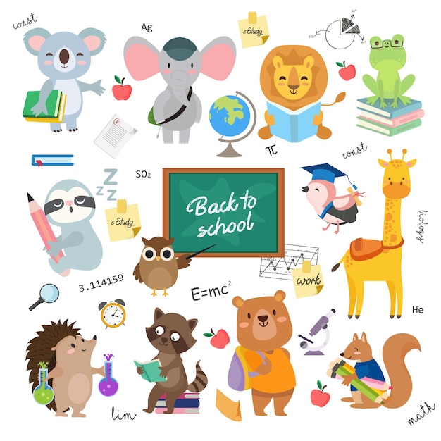 Back to school cute baby animals collection