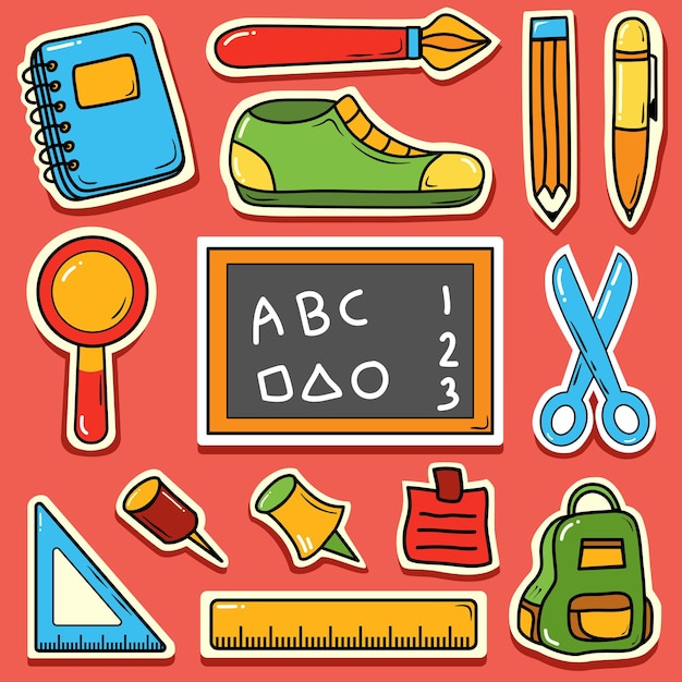 Back to school cute cartoon hand drawn doodle icon sticker