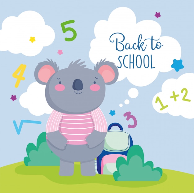 Back to school cute koala with sweater and backpack education