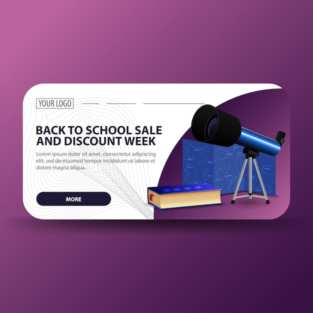 Back to school and discount week, horizontal banner 