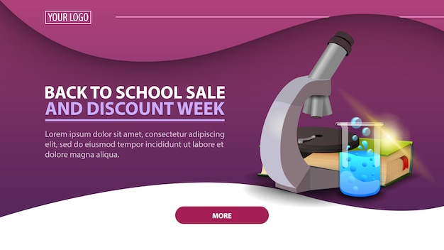 Back to school and discount week, modern discount web banner for the site with microscope