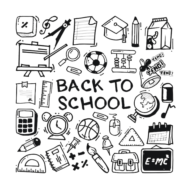 Back to school doodle icons collection