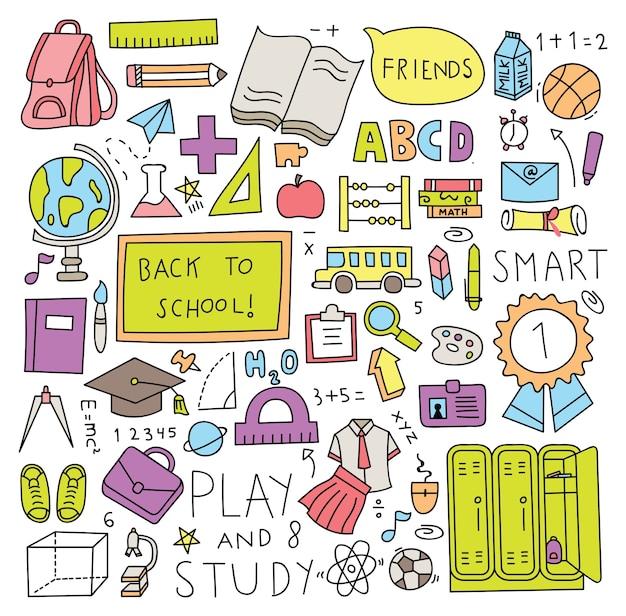 back to school doodle set vector illustration