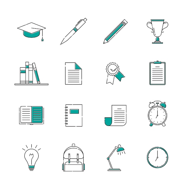 Back to school education icon set in line art design for education template