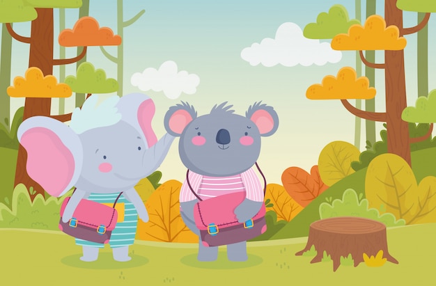 Back to school education koala and elephant