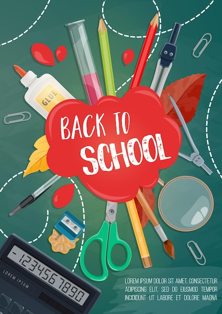 Vector back to school education season stationery poster