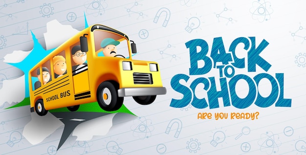 Back to school education vector design Back to school text with student characters riding school