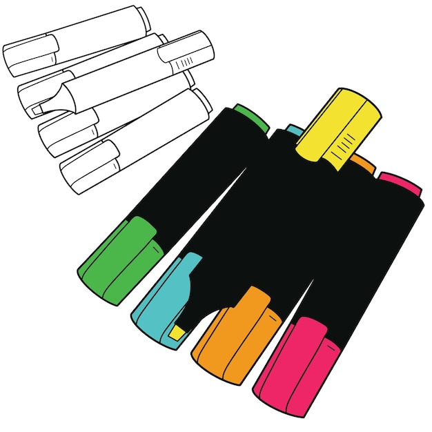 Back to school Element,Outline and Colored Marker Pens,Educational clip art.