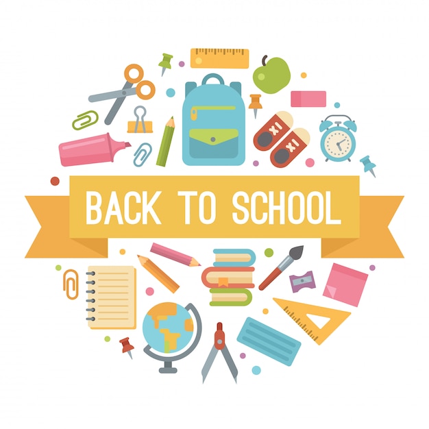 Back to school flat icons in a circle