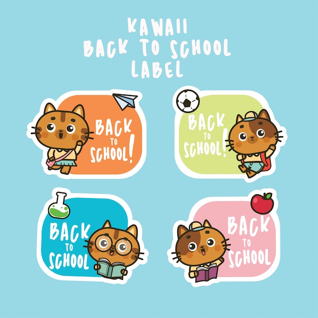 Back to School Flat illustration cute cat icon sticker set