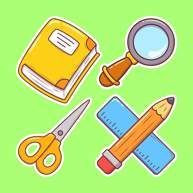 Back to School Hand Drawn Cartoon Icon Sticker Doodle Coloring