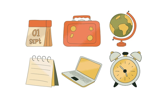 Back to school Hand drawn doodle icon set Vector illustration