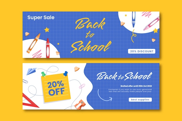 Back to school hand drawn flat banner set