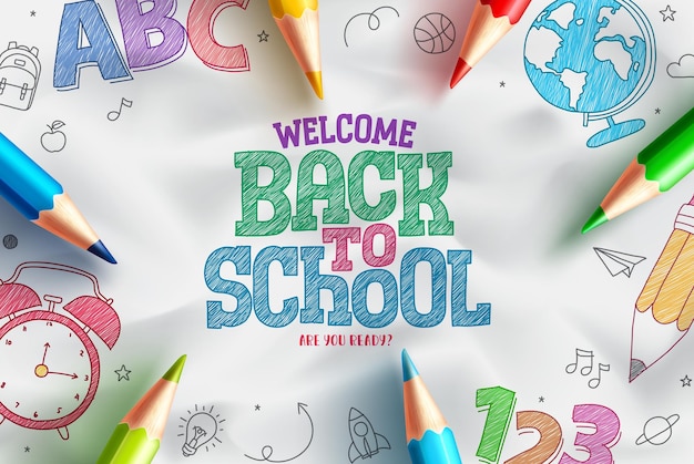 Back to school hand drawn vector design Welcome back to school text with hand drawing education