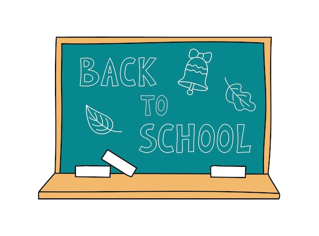 Back to School hand drawn words written on chalkboard Cartoon class green board isolated Design doodle elements Vector illustration