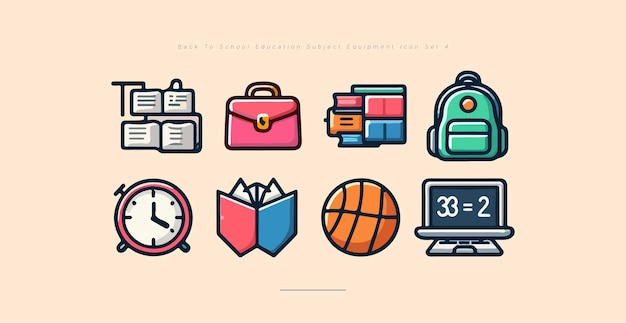 Back To School Icon Set Education Subject Equipment Cute Elements