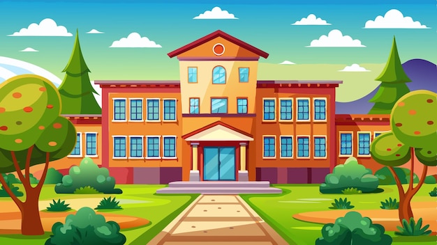 Vector back to school illustration building in flat style isolated school building