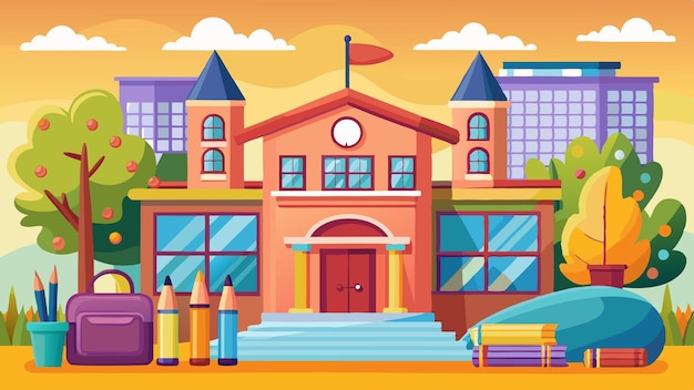 Vector back to school illustration building in flat style isolated school building