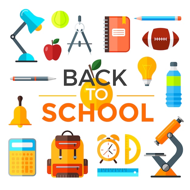 Back to school illustration set. Education object in flat style.