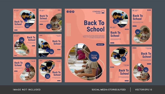 Back to school instagram post and stories template set