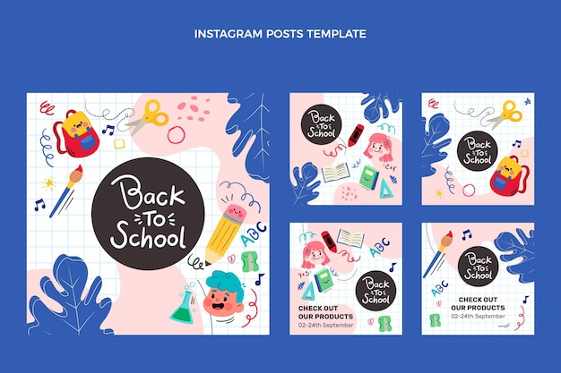 Vector back to school instagram posts collection