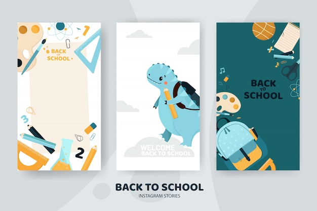 Back to School instagram stories with cute Dinosaur and school supplies