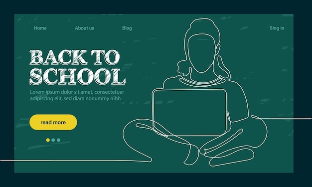 Vector back to school landing page template. outline web banner on white backdrop. outline illustration