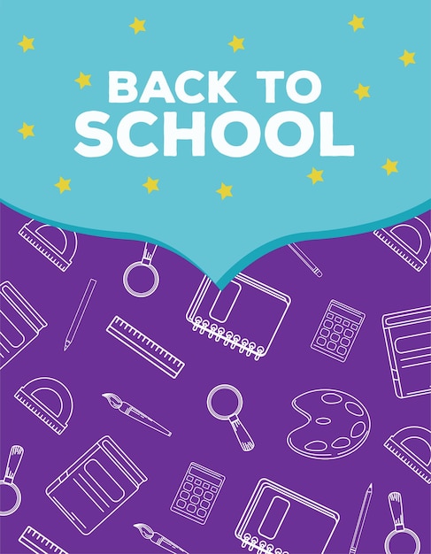 Back to school lettering in speech bubble with supplies