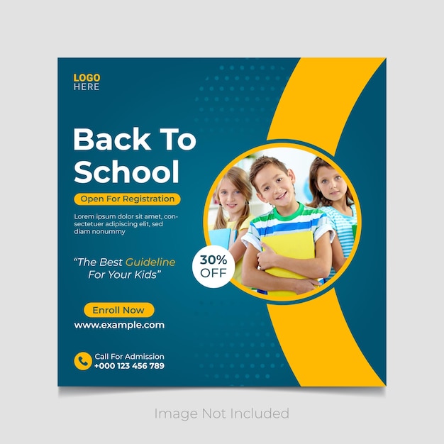 Back to school and open for registration social media post vector template design