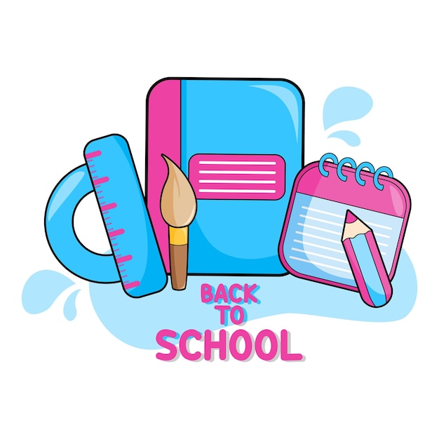 back to school paintbrush ruler book with abstract background Illustration