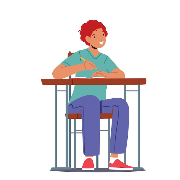 Back to School Primary Education Concept Little Kid Student in School Classroom Schoolboy Character Sitting at Desk