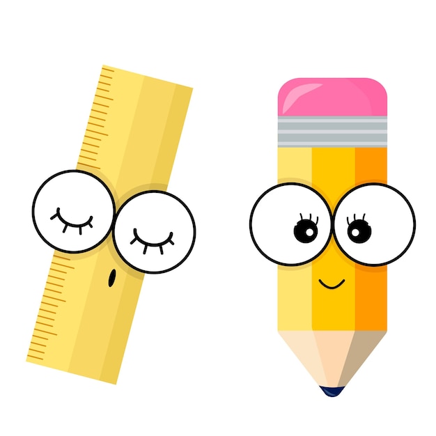 Back to school ruler and pencil characters