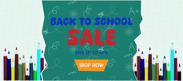 Vector back to school sale banner with halftone pencils