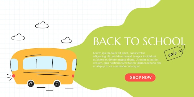 Vector back to school sale banner with school bus