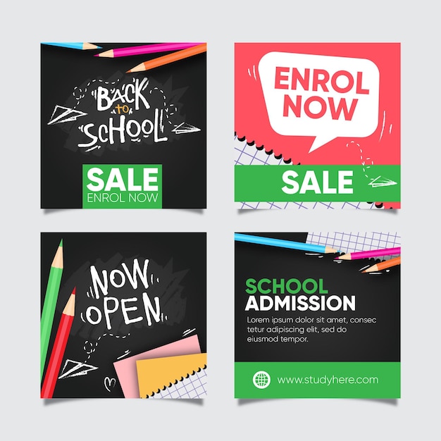 Vector back to school sale instagram post collection