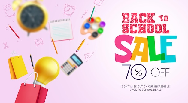 Vector back to school sale vector background back to school sale up to 70 offer with educational supplies