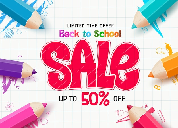 Back to school sale vector banner design Back to school limited time offer text with colorful color