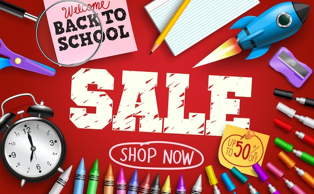 Back to school sale vector banner design. Welcome back to school sale text with student study.