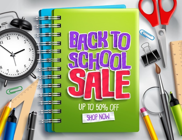 Back to school sale vector banner discount promotion design with sale text and school