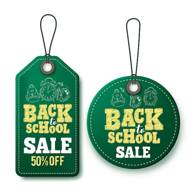 Back to school sale vector price tags and labels template in green isolated in white background