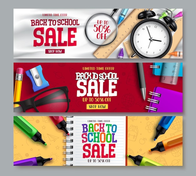 Back to school sale vector set School banner sale collection for educational promotion advertising