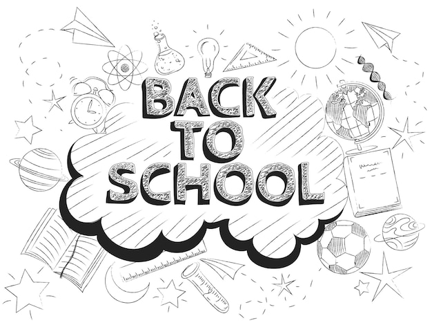 Back to school, school set, black school board, white school board, kids drawings, simple drawings